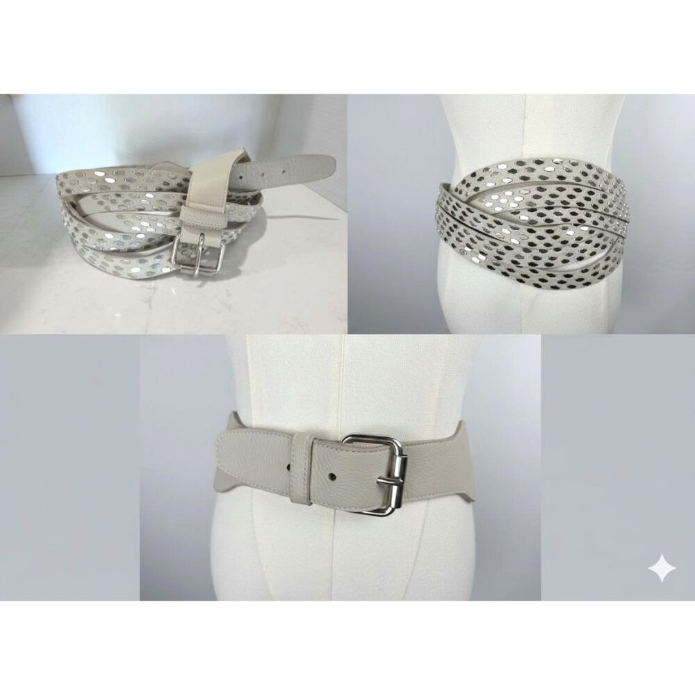 B-Low The Belt Studded Leather Wrap Belt Sz Large Ivory Silver‎ Accents Designer